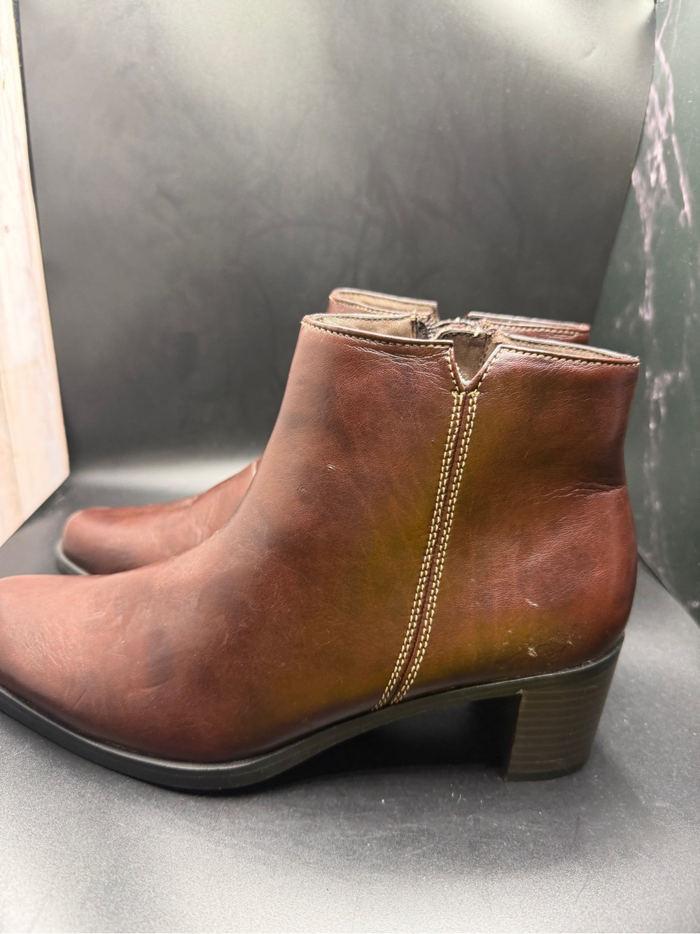 Women's Brown Leather Ankle Boots - Classic Side-Zip Heeled Booties